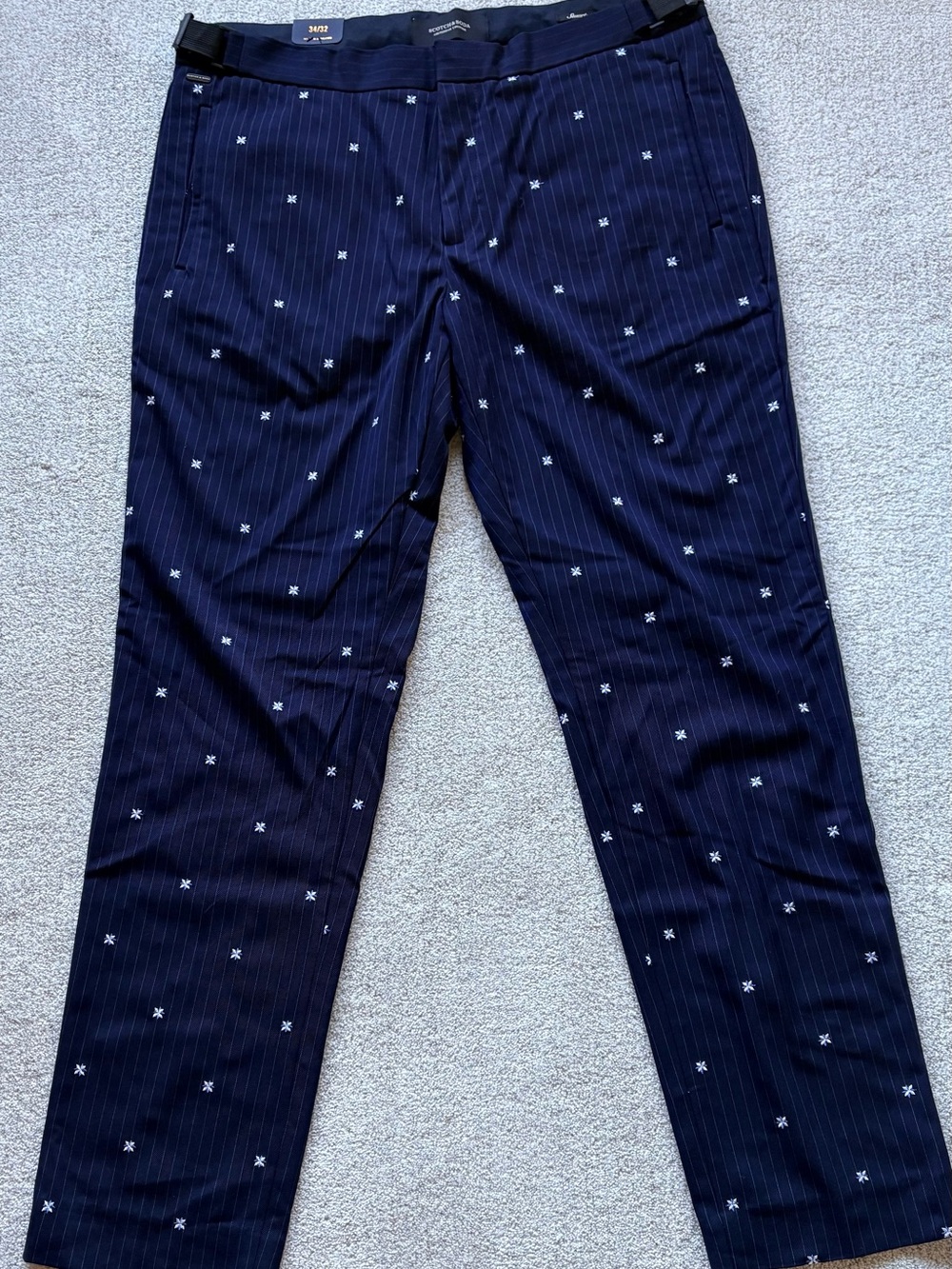 Scotch & Soda Men's Navy Pinstripe Dress Pants with Subtle White Star Dot